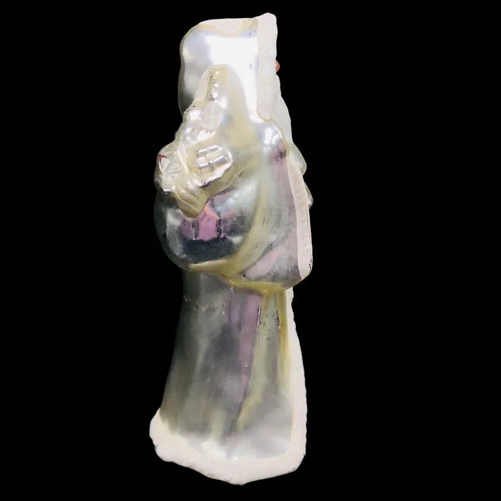 Mercury Glass Santa Christmas Statue Figure Snow Glitter‎ Old World 12” READ